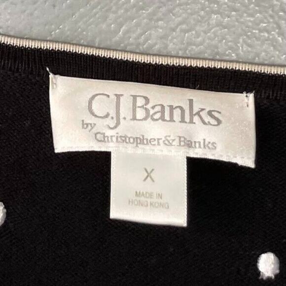 CJ Banks Plus Size 0X Black White Polka Dot Sweater Cardigan Preppy Old Money - Picture 5 of 7